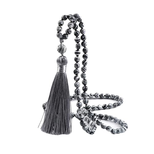 Gualiy Armband Damen Perlen, 6MM Grau Malachit Armband mit Quasten für Herren von Gualiy