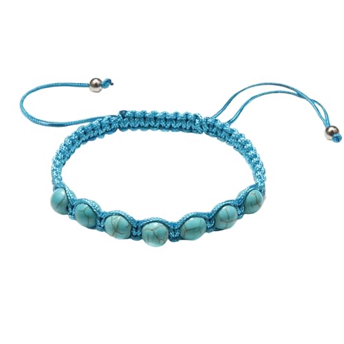 Gualiy Armband Damen Perlen, 8MM Blau Türkis Geflochten Armband für Herren 19-29CM von Gualiy