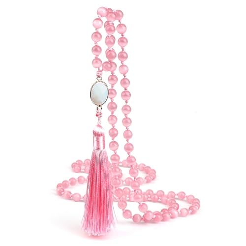 Gualiy Armband Damen Perlen, 8MM Katzenauge Stein Armband mit Quasten für Herren von Gualiy