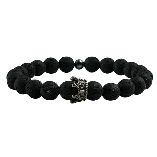 Gualiy Armband Damen Perlen, 8MM Lavastein Armband mit Krone für Herren von Gualiy