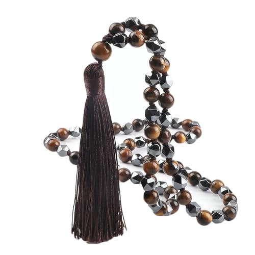 Gualiy Armband Damen Perlen, 8MM Schwarz Braun Stein Armband mit Quasten für Herren von Gualiy