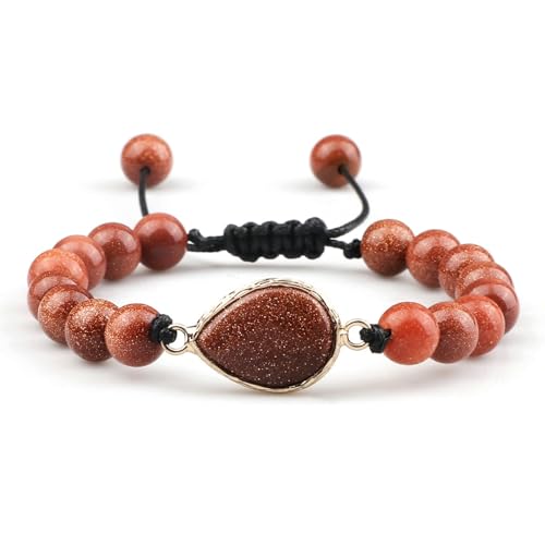 Gualiy Armband Damen Perlen Naturstein, 8MM Braun Stein Armband mit Träne Charme für Herren 17-28CM von Gualiy