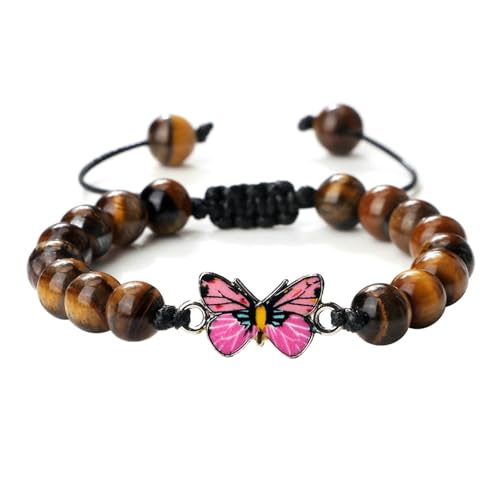 Gualiy Armband Damen Stein, 8MM Tigerauge Armband mit Schmetterling für Herren 17-28CM von Gualiy
