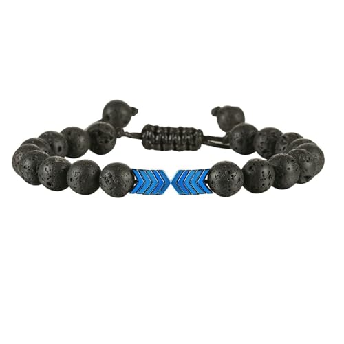 Gualiy Armband Damen Verstellbar Perlen, 8MM Lavastein Armband mit Hämatit für Herren 19-35CM von Gualiy