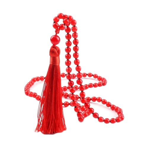 Gualiy Armband Damen aus Perlen, 6MM Rot Stein Armband mit Quasten für Herren von Gualiy