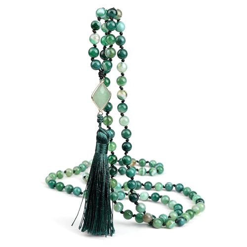 Gualiy Armband Damen aus Perlen, 8MM Grün Achat Armband mit Quasten für Herren von Gualiy