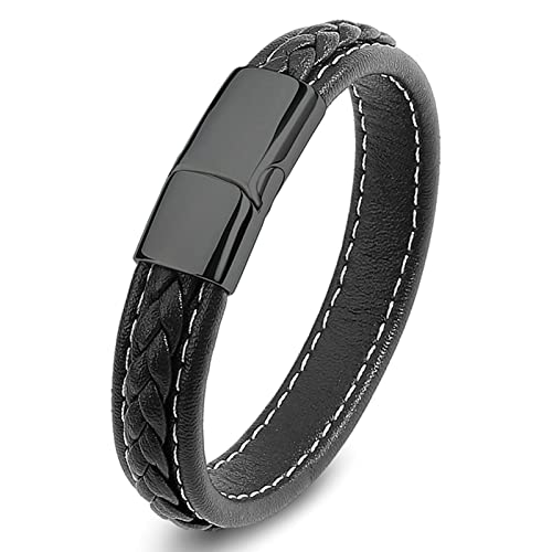 Gualiy Armband Edelstahl Herren, Armband Leder Schwarz Armband mit Schwarz Schnalle 16.5CM Armband Herren von Gualiy