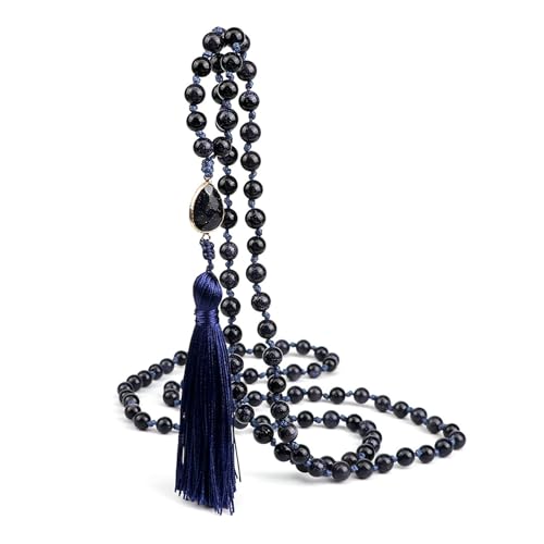 Gualiy Armband Edelstein, 8MM Dunkelblau Armband mit Quasten für Herren und Damen von Gualiy