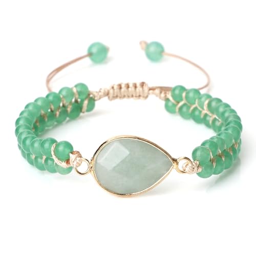 Gualiy Armband Edelstein Damen, 4MM Grün Stein Armband mit Träne Charme für Herren 17-28CM von Gualiy