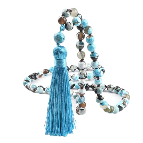 Gualiy Armband Edelstein Damen, 8MM Blau Achat Armband mit Quasten für Herren von Gualiy