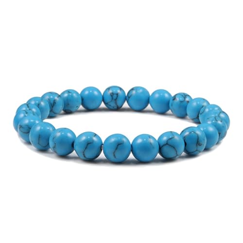 Gualiy Armband Edelstein Damen, 8MM Blau Türkis Armband für Herren 19CM von Gualiy
