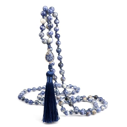 Gualiy Armband Edelstein Damen, 8MM Weiß Blau Stein Armband mit Quasten für Herren von Gualiy