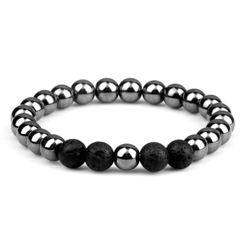 Gualiy Armband Edelstein Herren, 8MM Hämatit Lavastein Armband für Damen von Gualiy