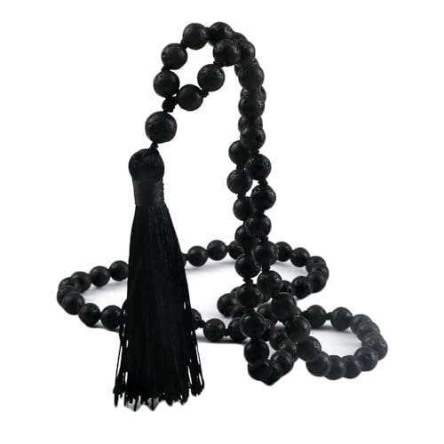 Gualiy Armband Edelstein Herren, 8MM Lavastein Armband mit Quasten für Damen von Gualiy