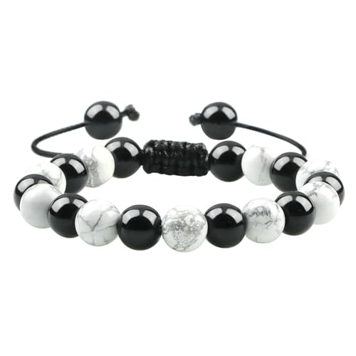 Gualiy Armband Edelstein Herren, 8MM Weiß Türkis mit Poliert Stein Armband für Damen 17-30CM von Gualiy