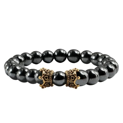 Gualiy Armband Elastisch Herren, 8MM Hämatit Armband mit Krone für Damen von Gualiy