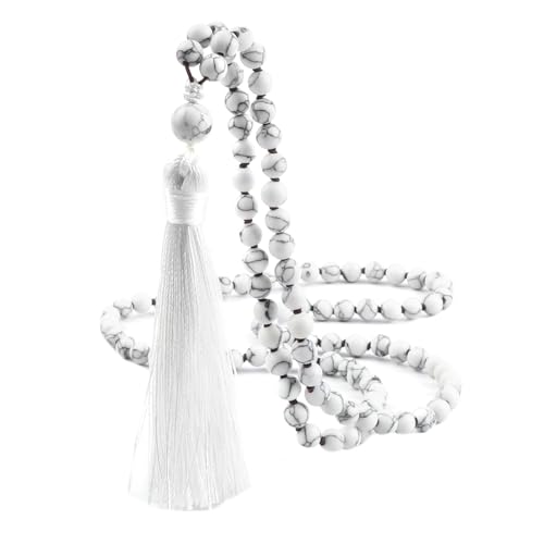 Gualiy Armband Herren Edelstein, 6MM Weiß Türkis Armband mit Quasten für Damen von Gualiy