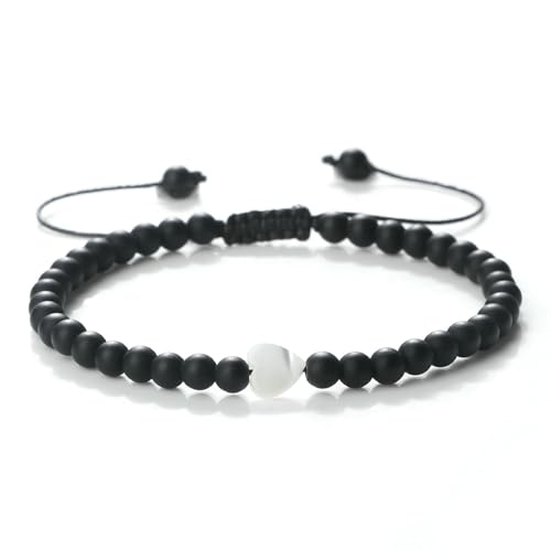 Gualiy Armband Herren Naturstein, 4MM Matt Stein Armband mit Herz für Damen 17-28CM von Gualiy