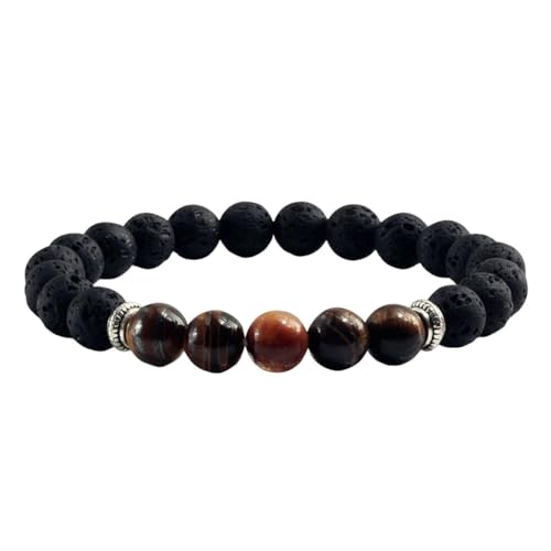 Gualiy Armband Herren Naturstein, 8MM Lavastein Tigerauge Armband für Damen von Gualiy