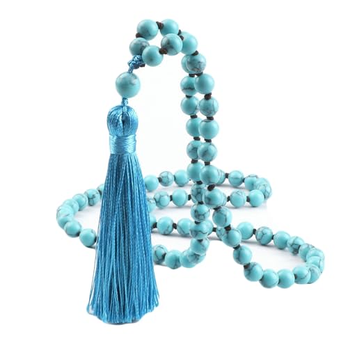Gualiy Armband Herren Naturstein, 8MM Light Türkis Armband mit Quasten für Damen von Gualiy