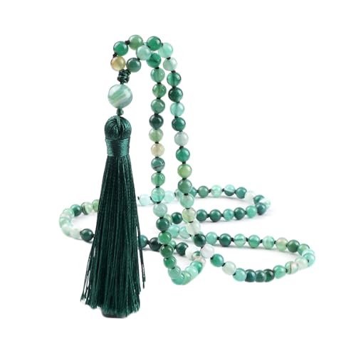 Gualiy Armband Herren Perlen, 6MM Grün Achat Armband mit Quasten für Damen von Gualiy