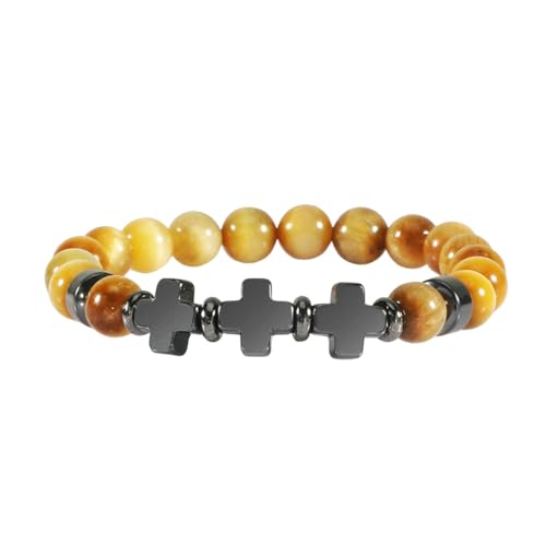 Gualiy Armband Naturstein, 8MM Tigerauge Armband mit Kreuz für Herren Damen von Gualiy