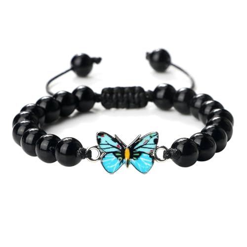 Gualiy Armband Naturstein Damen, 8MM Poliert Stein Armband mit Schmetterling für Herren 17-28CM von Gualiy