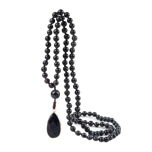 Gualiy Armband Naturstein Perlen, 6MM Dunkelblau Stein Armband mit Träne Anhänger für Herren und Damen von Gualiy