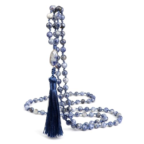 Gualiy Armband Perlen Damen, 8MM Weiß Blau Stein Armband mit Quasten für Herren von Gualiy