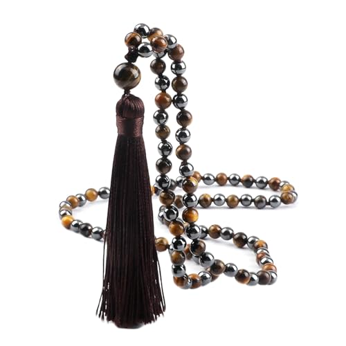 Gualiy Armband Perlen Edelstein, 6MM Hämatit Armband mit Quasten für Herren und Damen von Gualiy