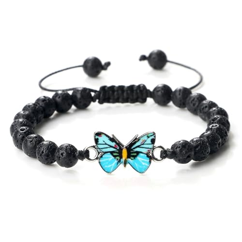 Gualiy Armband Perlen Edelstein, 8MM Lavastein Armband mit Schmetterling für Herren und Damen 17-28CM von Gualiy