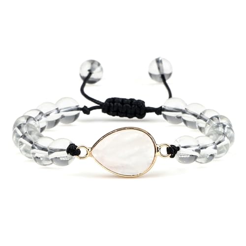 Gualiy Armband Perlen Edelstein, 8MM Transparent Perlen Armband mit Träne Charme für Herren und Damen 17-28CM von Gualiy