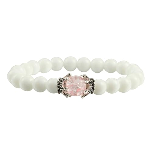 Gualiy Armband Perlen Edelstein, 8MM Weiß Porzellan Armband mit Krone für Herren Damen von Gualiy