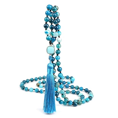 Gualiy Armband Perlen Herren, 8MM Blau Stein Armband mit Quasten für Damen von Gualiy