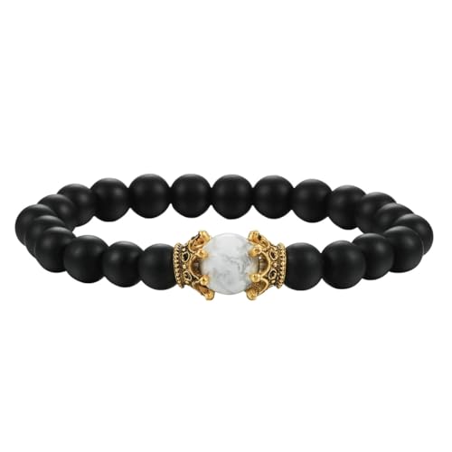 Gualiy Armband Stein Damen, 8MM Matt Stein Armband mit Krone für Herren von Gualiy