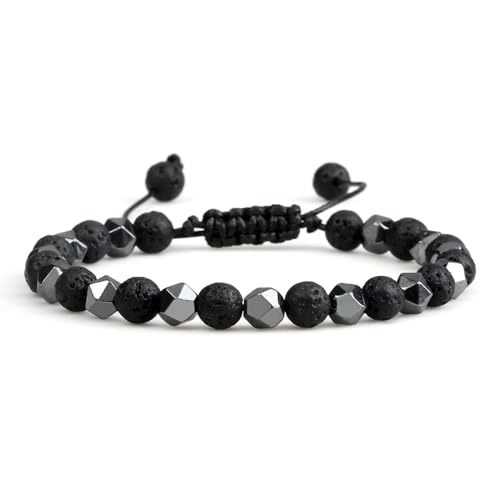 Gualiy Armband Verstellbar Damen, 6MM Lavastein Armband für Herren 17-28CM von Gualiy