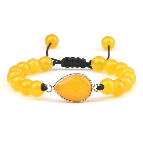 Gualiy Armband Verstellbar Damen, 8MM Gelb Stein Armband mit Träne Charme für Herren 17-28CM von Gualiy