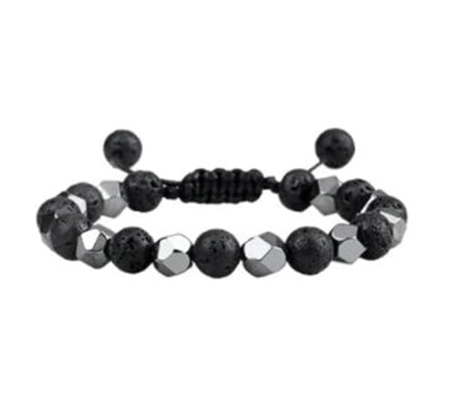 Gualiy Armband Verstellbar Herren, 8MM Lavastein Armband für Damen 17-28CM von Gualiy