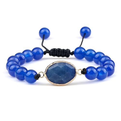 Gualiy Armband Verstellbar Perlen, 8MM Dunkelblau Lapis Lazuli Armband mit Oval Charme für Herren Damen 17-28CM von Gualiy