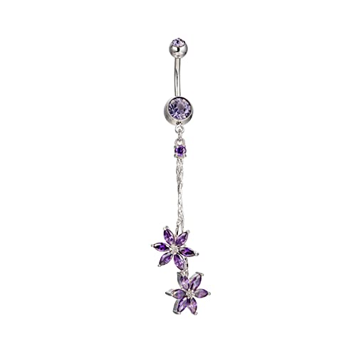 Gualiy Bauchnabelpiercing Chirurgenstahl mit Anhänger Blume Zirkonia Bauchnabelpiercing Frauen Silber von Gualiy