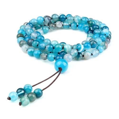 Gualiy Chakra Armband Damen, 6MM Blau Achat Armband für Herren von Gualiy