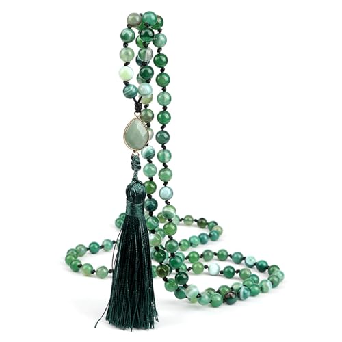 Gualiy Chakra Armband Edelstein, 8MM Grün Achat Armband mit Quasten für Damen Herren von Gualiy