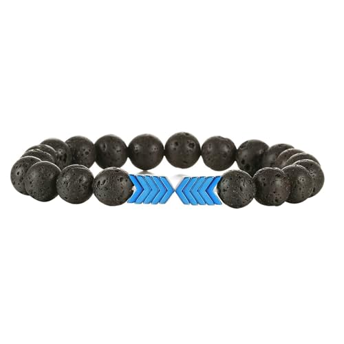 Gualiy Chakra Armband Edelstein, 8MM Lavastein Armband mit Hämatit für Herren und Damen von Gualiy