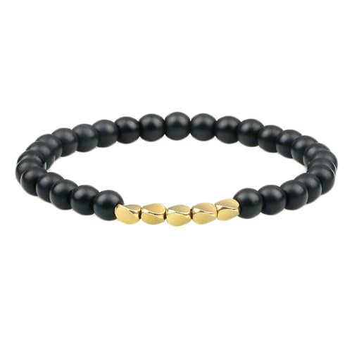 Gualiy Chakra Armband Herren, 6MM Schwarz Matt Stein Armband für Damen 18CM von Gualiy