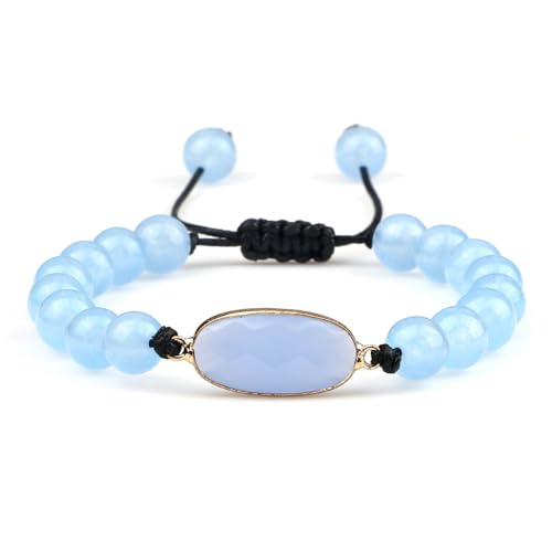 Gualiy Chakra Armband Herren, 8MM Blau Stein Armband mit Oval Charme für Damen 17-28CM von Gualiy