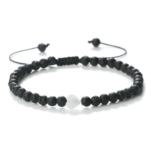 Gualiy Chakra Armband Verstellbar, 4MM Lavastein Armband mit Herz für Herren und Damen 17-28CM von Gualiy