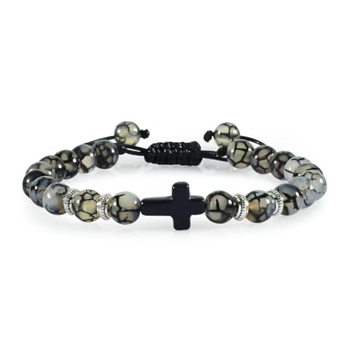 Gualiy Chakra Armband Verstellbar, 8MM Stein Armband mit Kreuz für Damen und Herren 17-30CM von Gualiy