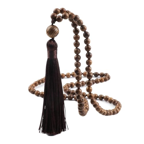 Gualiy Chakra Edelstein Armband, 6MM Holz Perlen Armband mit Quasten für Herren Damen von Gualiy