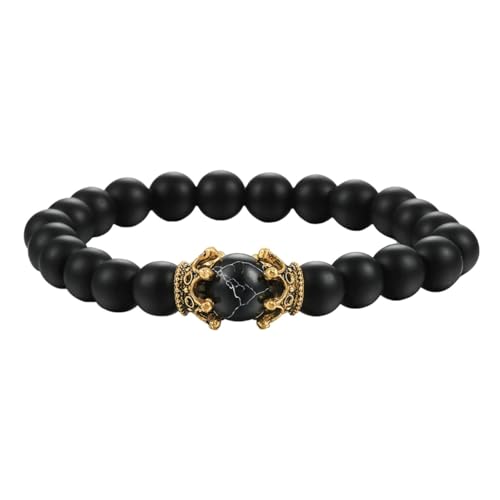 Gualiy Chakra Edelstein Armband, 8MM Matt Stein Armband mit Krone für Herren und Damen von Gualiy