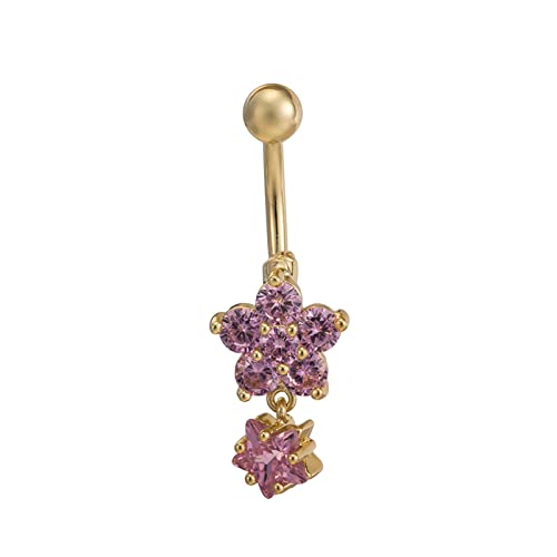 Gualiy Chirurgenstahl Bauchnabelpiercing Blume und Stern Zirkonia Bauchnabelpiercing für Damen Gold von Gualiy